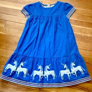 Mini Boden Girls’ 7-8Y Blue Corduroy Floral-Lined Dress w/embroidered Trim